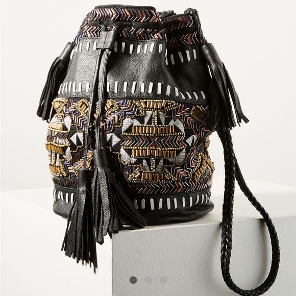 Anthropologie Black and Gold Embroidered Shoulder Bag - Picture 2 of 11